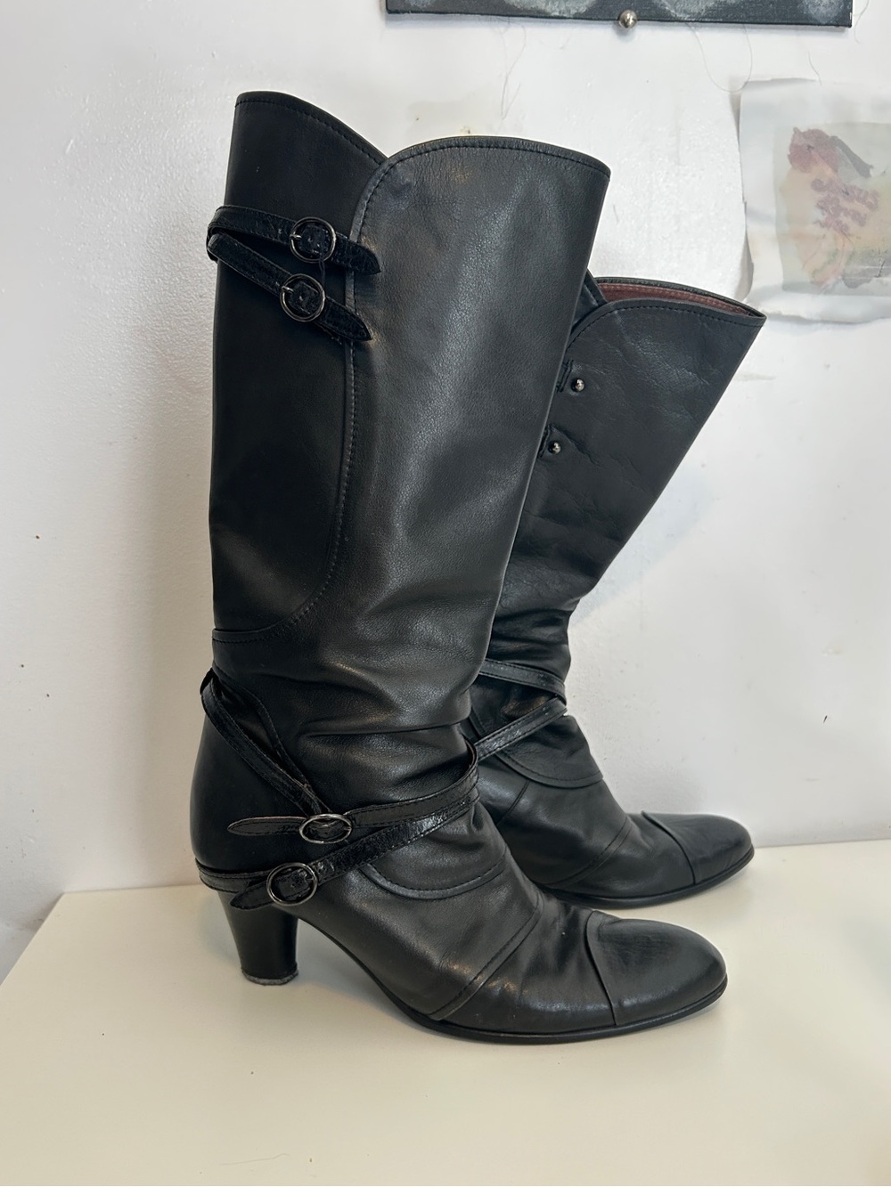 vintage tall leather heeled boots